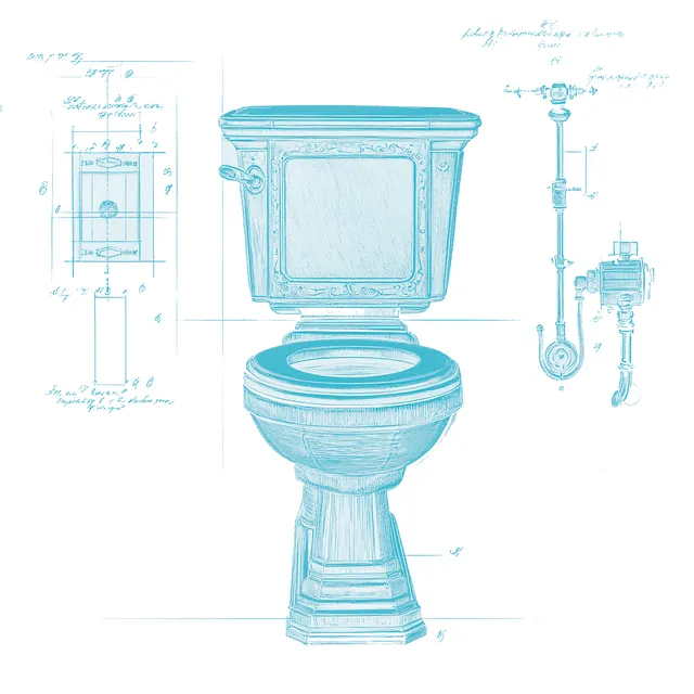 Blueprint illustration of a toilet - S&S Waterworks plumbing services